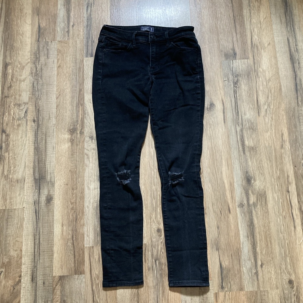 Abercrombie & Fitch Harper Super Skinny Jeans Womens 0 Low Rise Black Distressed